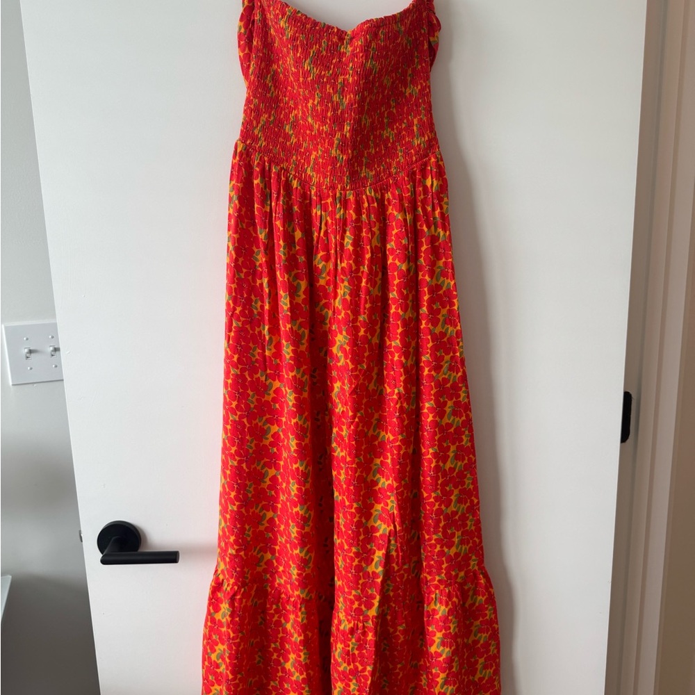 Vici Orange Pleated Strapless Sundress - Picture 4 of 5
